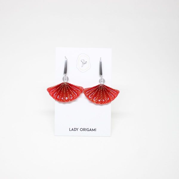 Boucles d'oreilles éventails pliés rouge