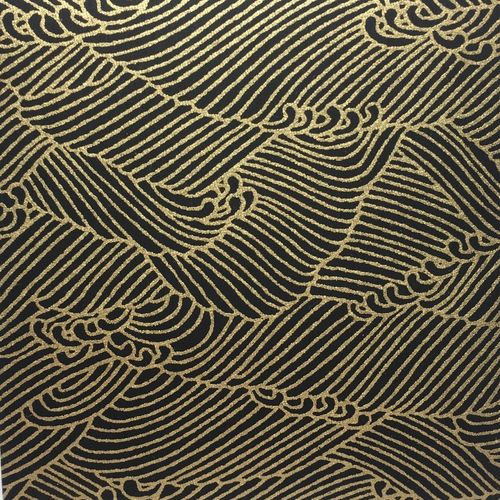 Papier washi noir à vagues dorées