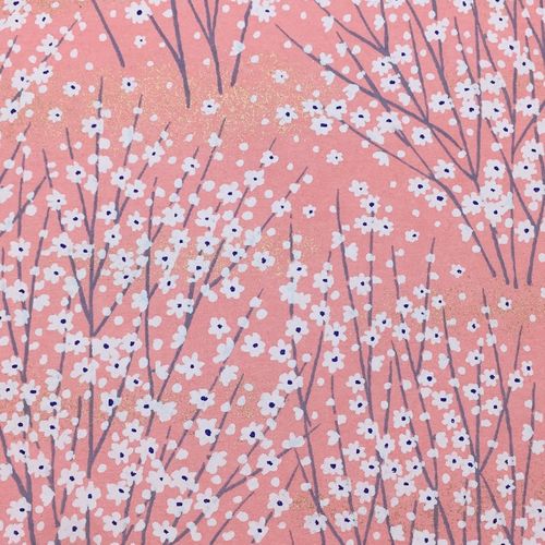 Papier washi rose à branches fleuries